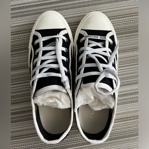 CHRISTIAN DIOR "Walk'n'Dior" Black Transparent Mesh Embroidered Lace Sneakers - Picture 1 of 6